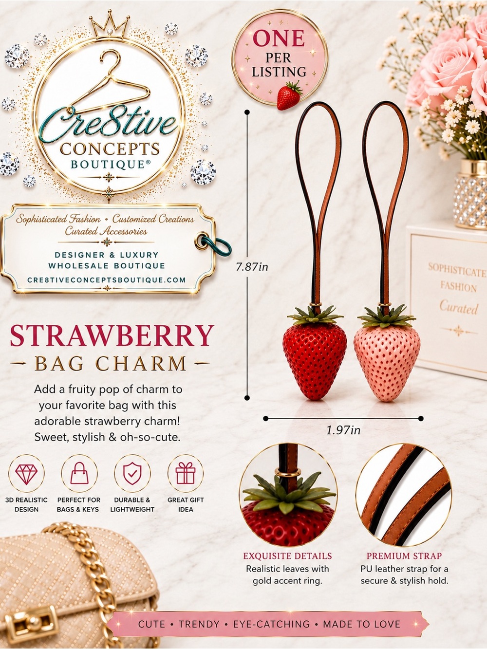 Strawberry 3D Bag Charm ..MUST HAVE-TRENDING-PINK or RED 🍓
